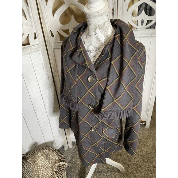 Vintage Tweed Wool Large Button Coat With Matching Scarf Dabney Lane Size Medium - Picture 3 of 7